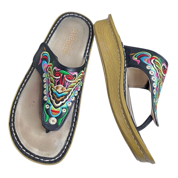 Alegria Vanessa Chrysalis Boho Hobo Leather Embroidered Sz 8.5 Slide On Sandals - Picture 1 of 13